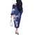 Blue Hawaii Off The Shoulder Long Sleeve Dress Hammerhead Shark Tattoo Curve Polynesian - Polynesian Pride