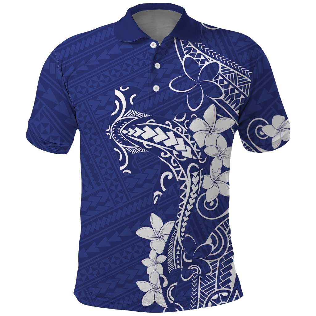 Blue Hawaii Polo Shirt Hammerhead Shark Tattoo Curve Polynesian LT14 Blue - Polynesian Pride