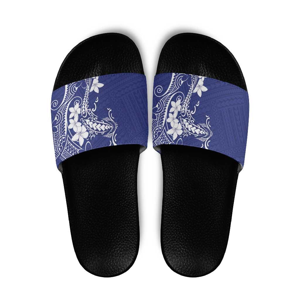 Blue Hawaii Slide Sandals Hammerhead Shark Tattoo Curve Polynesian - Polynesian Pride