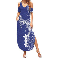 Blue Hawaii Summer Maxi Dress Hammerhead Shark Tattoo Curve Polynesian - Polynesian Pride