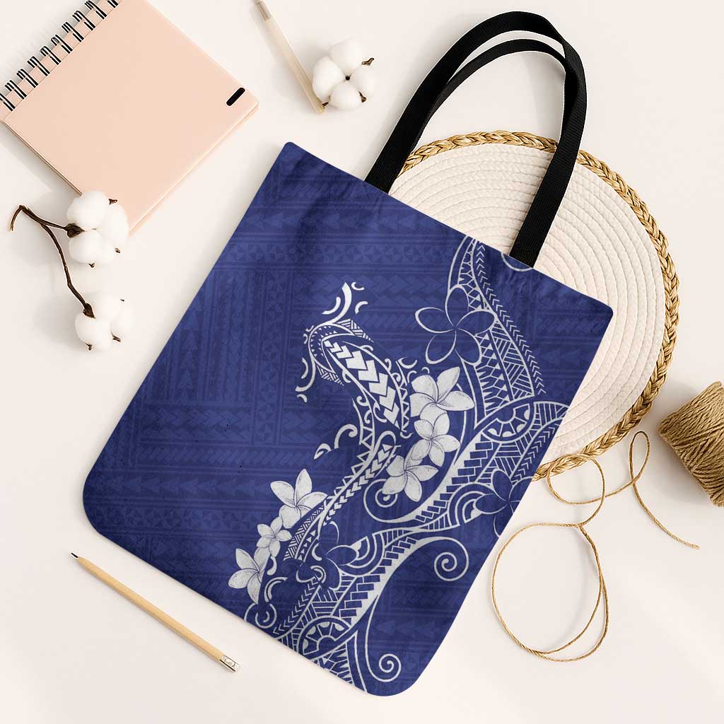Blue Hawaii Tote Bag Hammerhead Shark Tattoo Curve Polynesian - Polynesian Pride