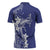 Blue Hawaii Zipper Polo Shirt Hammerhead Shark Tattoo Curve Polynesian - Polynesian Pride