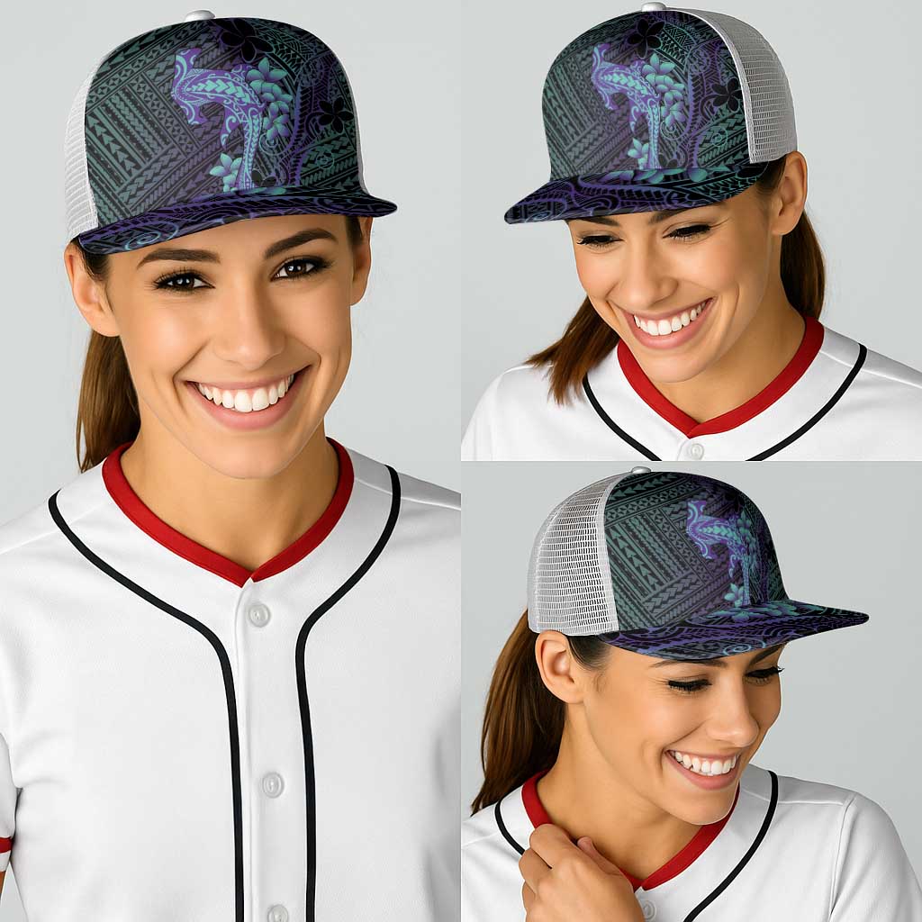 Purple Paradise Hawaii Baseball Net Cap Hammerhead Shark Tattoo Curve Polynesian - Polynesian Pride