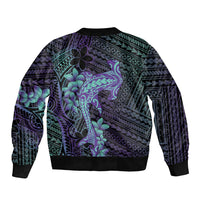 Purple Paradise Hawaii Bomber Jacket Hammerhead Shark Tattoo Curve Polynesian - Polynesian Pride