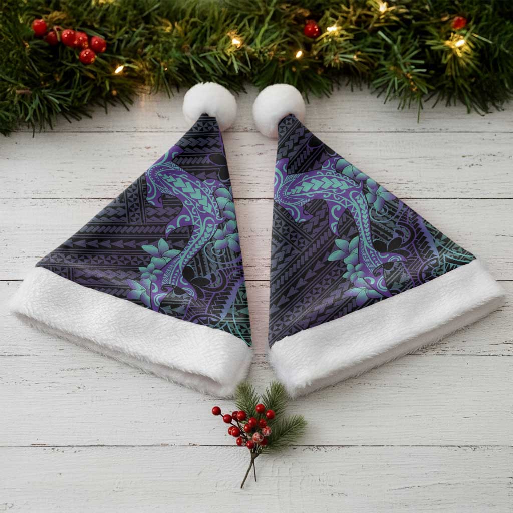 Purple Paradise Hawaii Christmas Santa Hat Hammerhead Shark Tattoo Curve Polynesian - Polynesian Pride