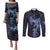 Purple Paradise Hawaii Couples Matching Puletasi and Long Sleeve Button Shirt Hammerhead Shark Tattoo Curve Polynesian - Polynesian Pride