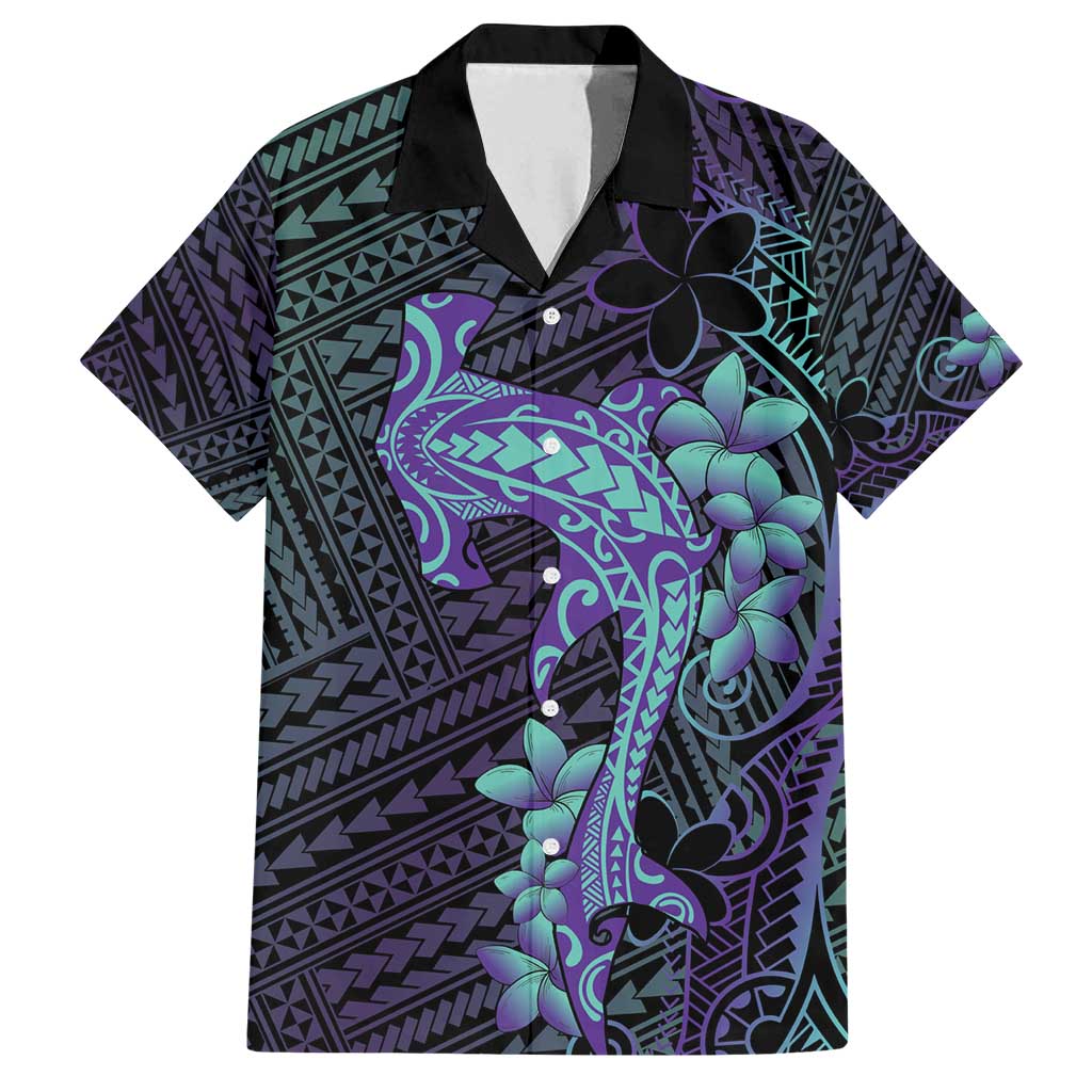 Purple Paradise Hawaii Family Matching Long Sleeve Bodycon Dress and Hawaiian Shirt Hammerhead Shark Tattoo Curve Polynesian LT14 Dad's Shirt - Short Sleeve Purple - Polynesian Pride