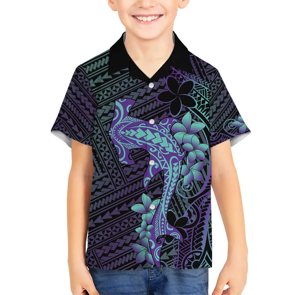 Purple Paradise Hawaii Family Matching Long Sleeve Bodycon Dress and Hawaiian Shirt Hammerhead Shark Tattoo Curve Polynesian LT14 Son's Shirt Purple - Polynesian Pride