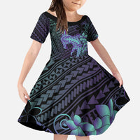 Purple Paradise Hawaii Family Matching Mermaid Dress and Hawaiian Shirt Hammerhead Shark Tattoo Curve Polynesian LT14 Daughter's Dress Purple - Polynesian Pride