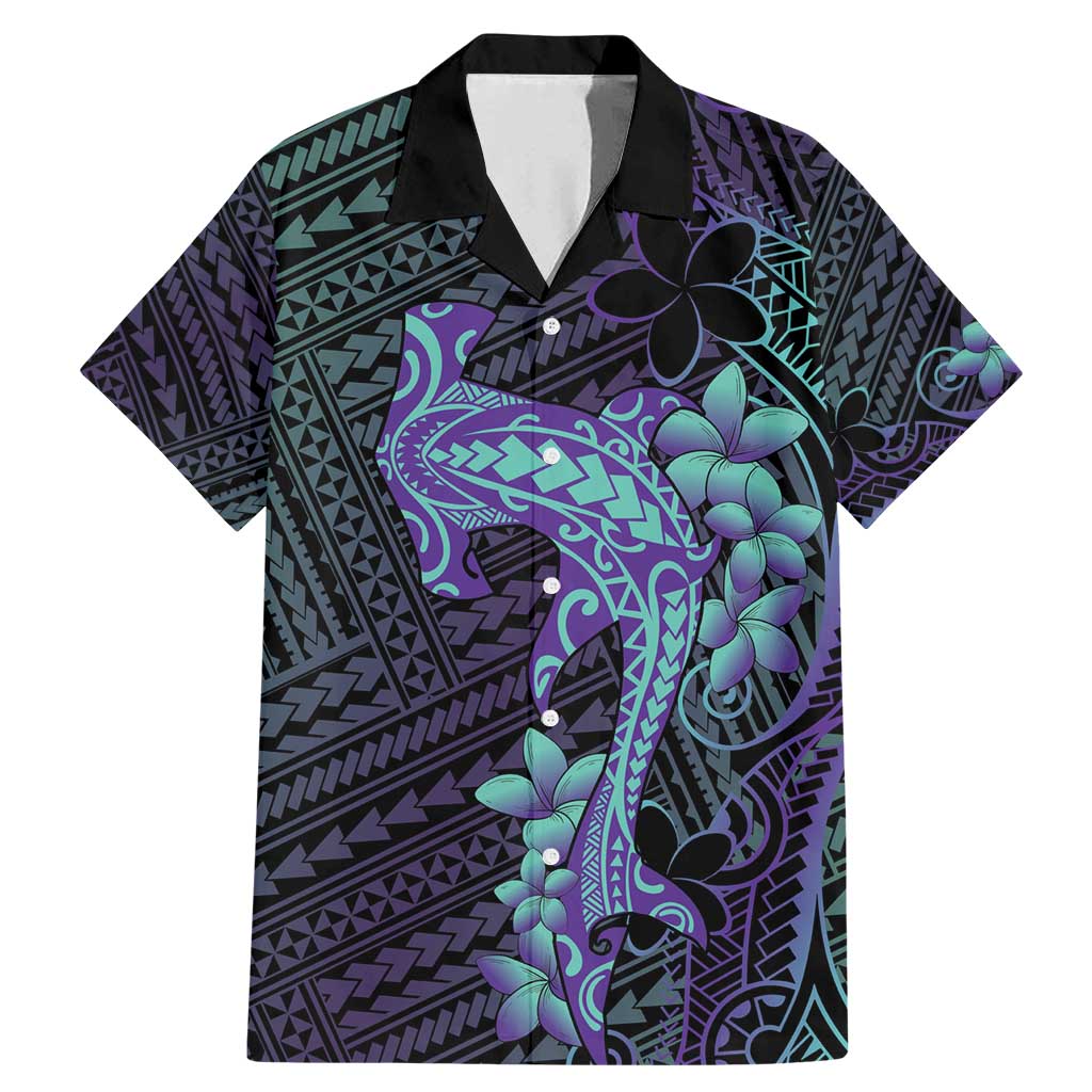 Purple Paradise Hawaii Family Matching Mermaid Dress and Hawaiian Shirt Hammerhead Shark Tattoo Curve Polynesian LT14 Dad's Shirt - Short Sleeve Purple - Polynesian Pride