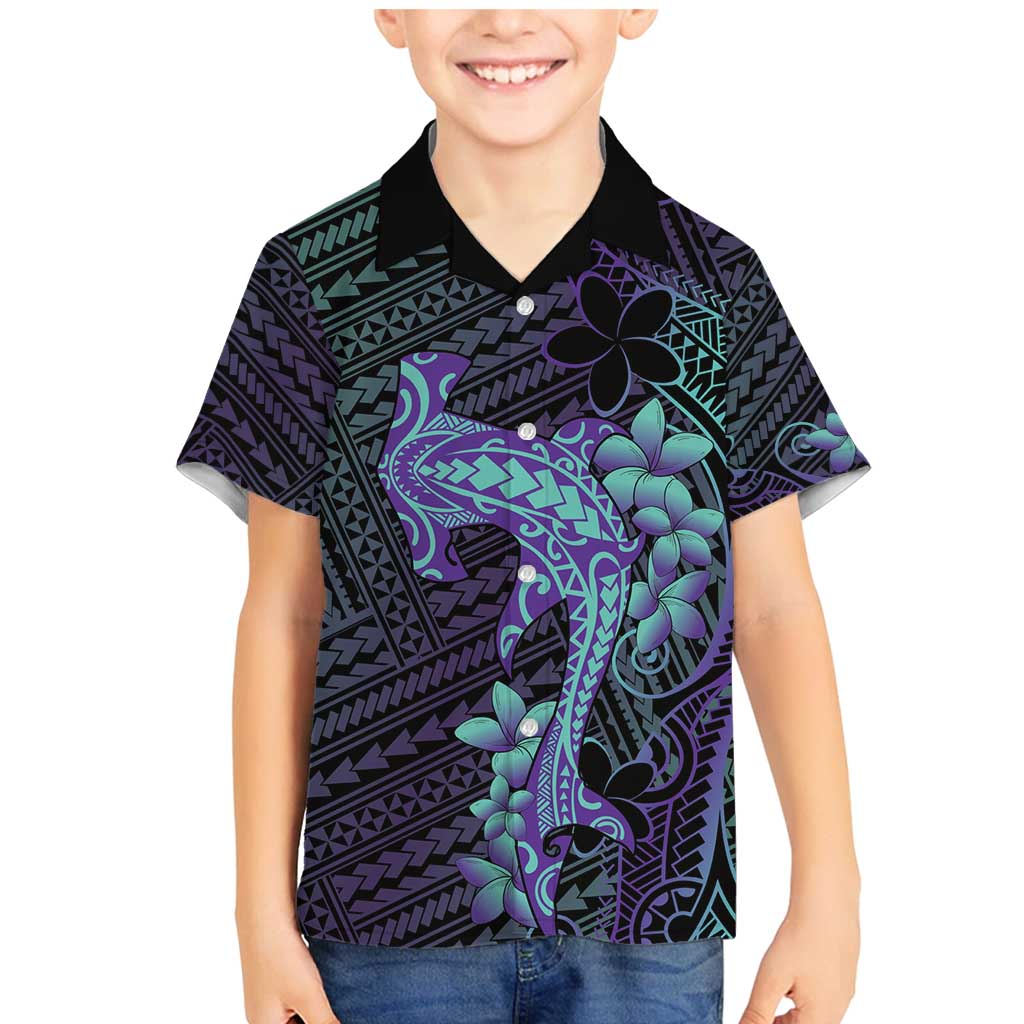 Purple Paradise Hawaii Family Matching Mermaid Dress and Hawaiian Shirt Hammerhead Shark Tattoo Curve Polynesian LT14 Son's Shirt Purple - Polynesian Pride