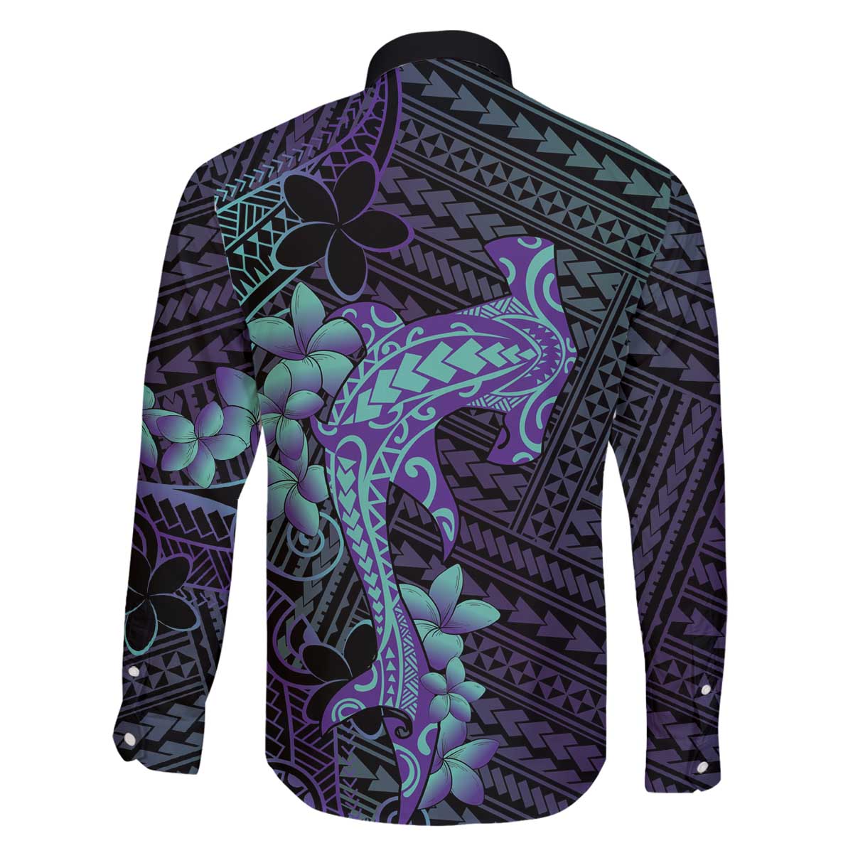 Purple Paradise Hawaii Family Matching Off The Shoulder Long Sleeve Dress and Hawaiian Shirt Hammerhead Shark Tattoo Curve Polynesian - Polynesian Pride
