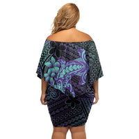 Purple Paradise Hawaii Family Matching Off Shoulder Short Dress and Hawaiian Shirt Hammerhead Shark Tattoo Curve Polynesian - Polynesian Pride