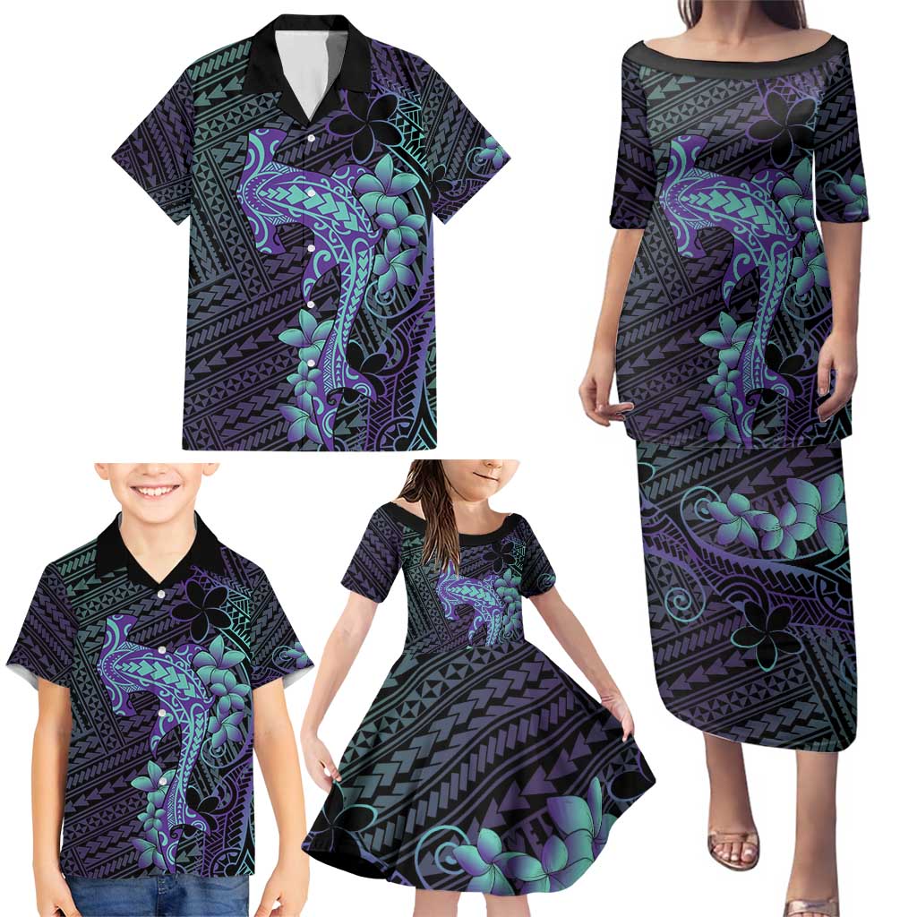 Purple Paradise Hawaii Family Matching Puletasi and Hawaiian Shirt Hammerhead Shark Tattoo Curve Polynesian LT14 - Polynesian Pride
