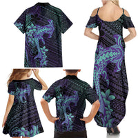 Purple Paradise Hawaii Family Matching Summer Maxi Dress and Hawaiian Shirt Hammerhead Shark Tattoo Curve Polynesian - Polynesian Pride