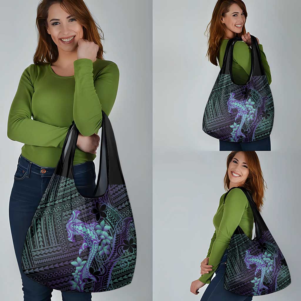 Purple Paradise Hawaii Grocery Bag Hammerhead Shark Tattoo Curve Polynesian - Polynesian Pride