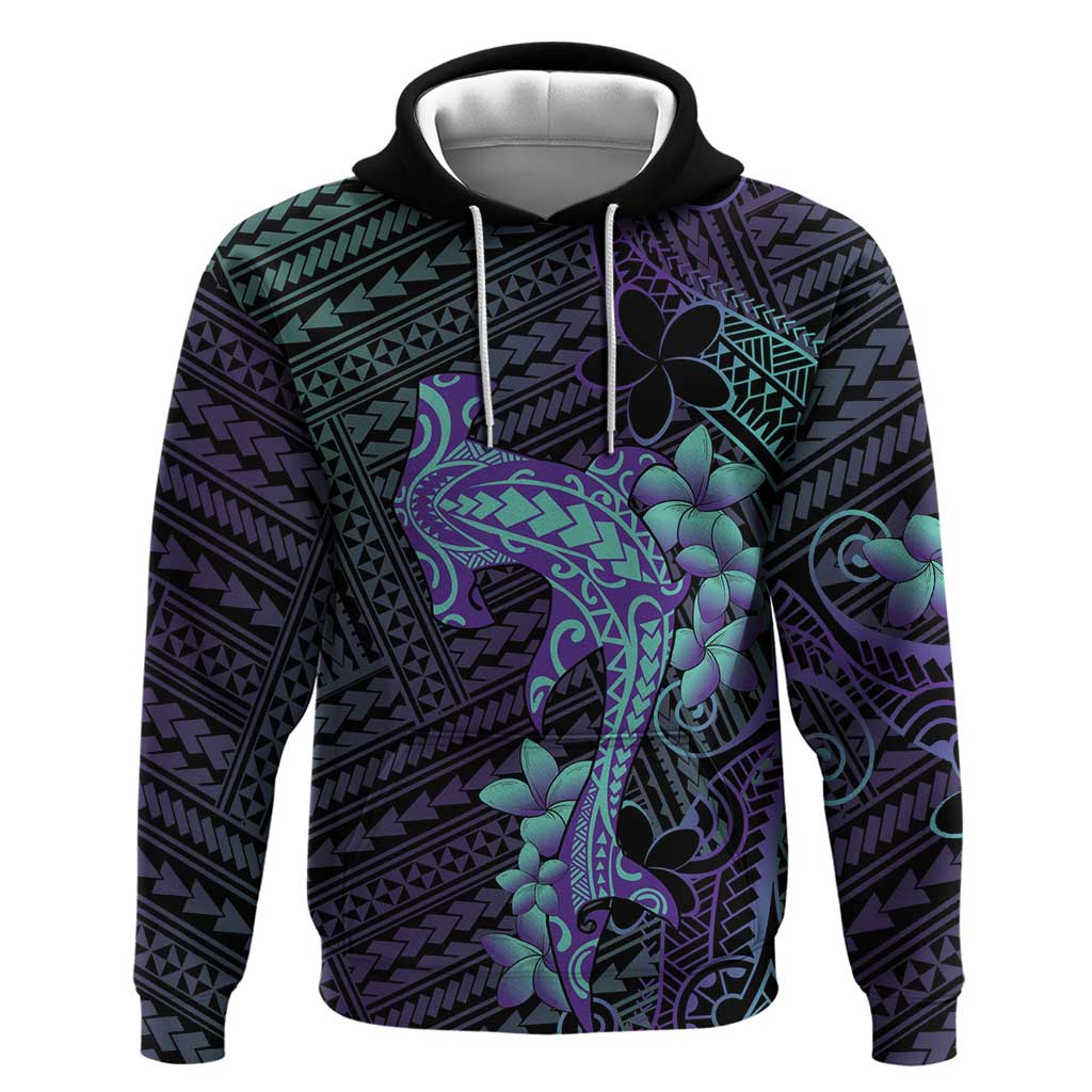 Purple Paradise Hawaii Hoodie Hammerhead Shark Tattoo Curve Polynesian - Polynesian Pride