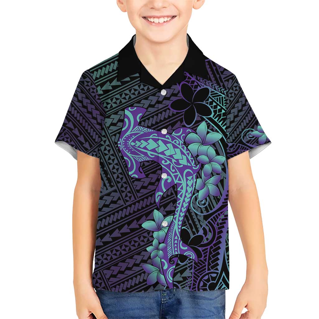Purple Paradise Hawaii Kid Hawaiian Shirt Hammerhead Shark Tattoo Curve Polynesian - Polynesian Pride