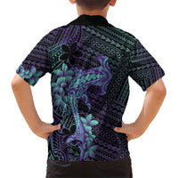 Purple Paradise Hawaii Kid Hawaiian Shirt Hammerhead Shark Tattoo Curve Polynesian - Polynesian Pride