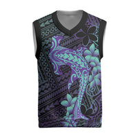 Purple Paradise Hawaii Christmas Knitted V-Neck Vest Hammerhead Shark Tattoo Curve Polynesian - Polynesian Pride