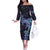 Purple Paradise Hawaii Off The Shoulder Long Sleeve Dress Hammerhead Shark Tattoo Curve Polynesian - Polynesian Pride