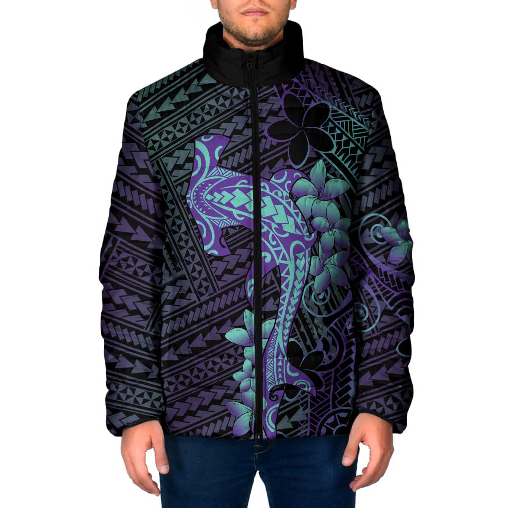 Purple Paradise Hawaii Padded Jacket Hammerhead Shark Tattoo Curve Polynesian - Polynesian Pride