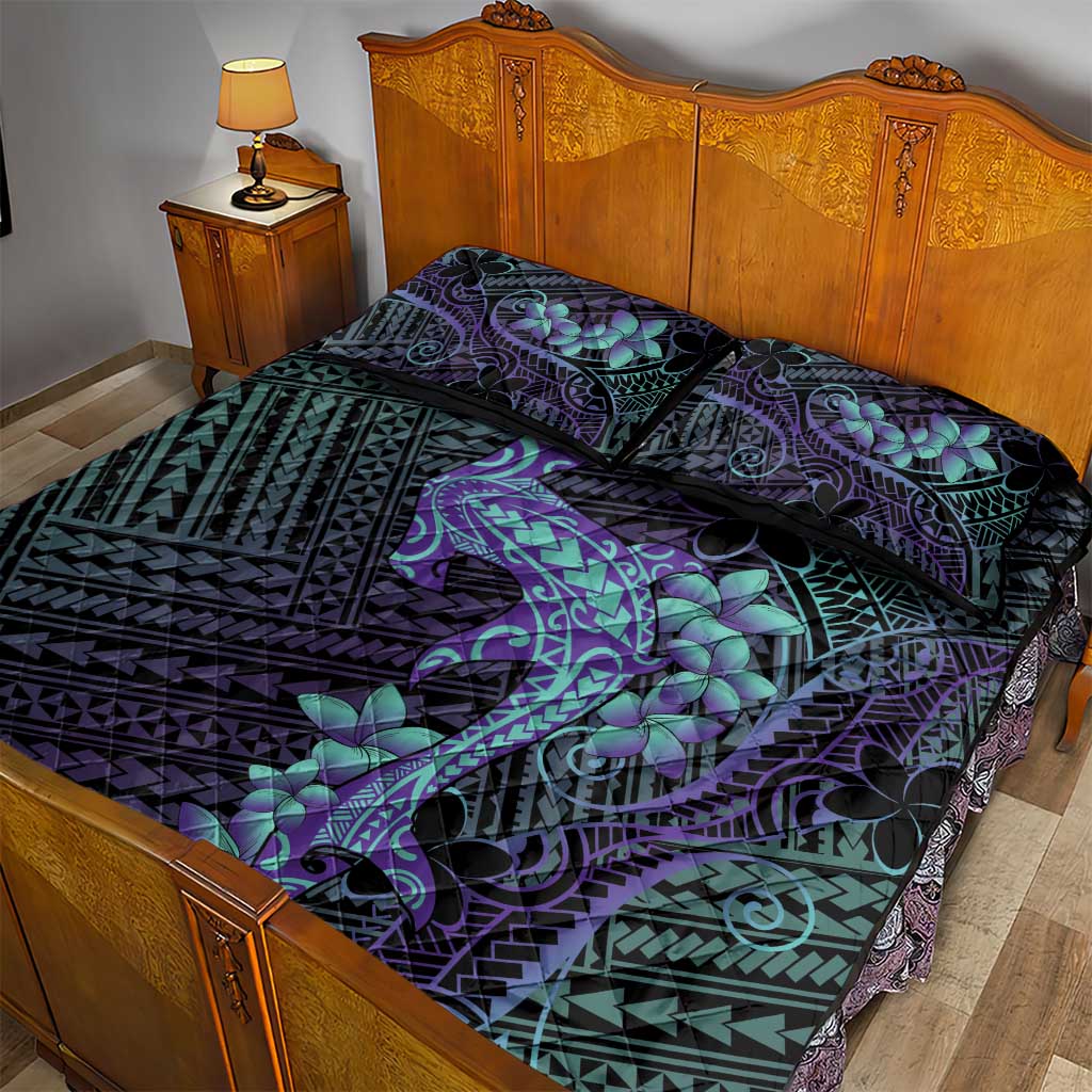 Purple Paradise Hawaii Quilt Bed Set Hammerhead Shark Tattoo Curve Polynesian - Polynesian Pride