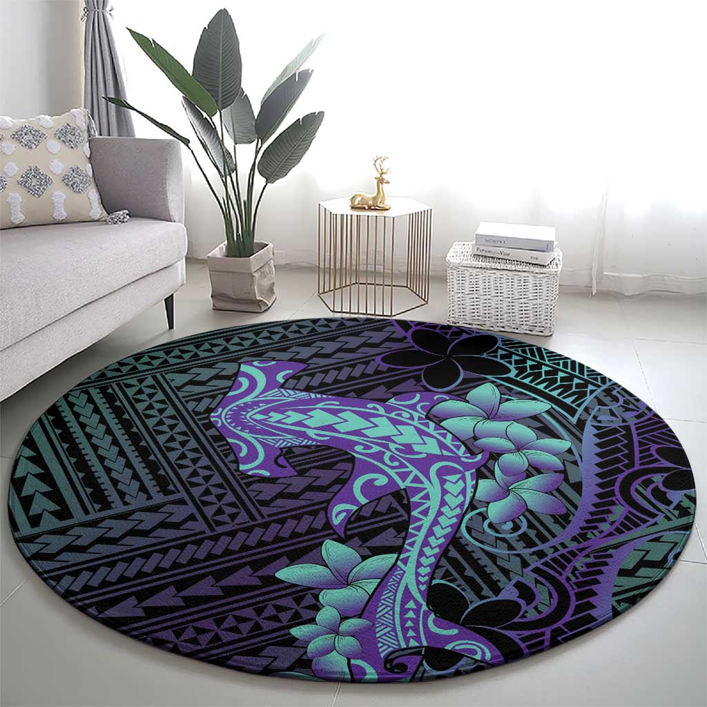 Purple Paradise Hawaii Round Carpet Hammerhead Shark Tattoo Curve Polynesian - Polynesian Pride