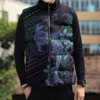 Purple Paradise Hawaii Sleeveless Puffer Jacket Hammerhead Shark Tattoo Curve Polynesian - Polynesian Pride