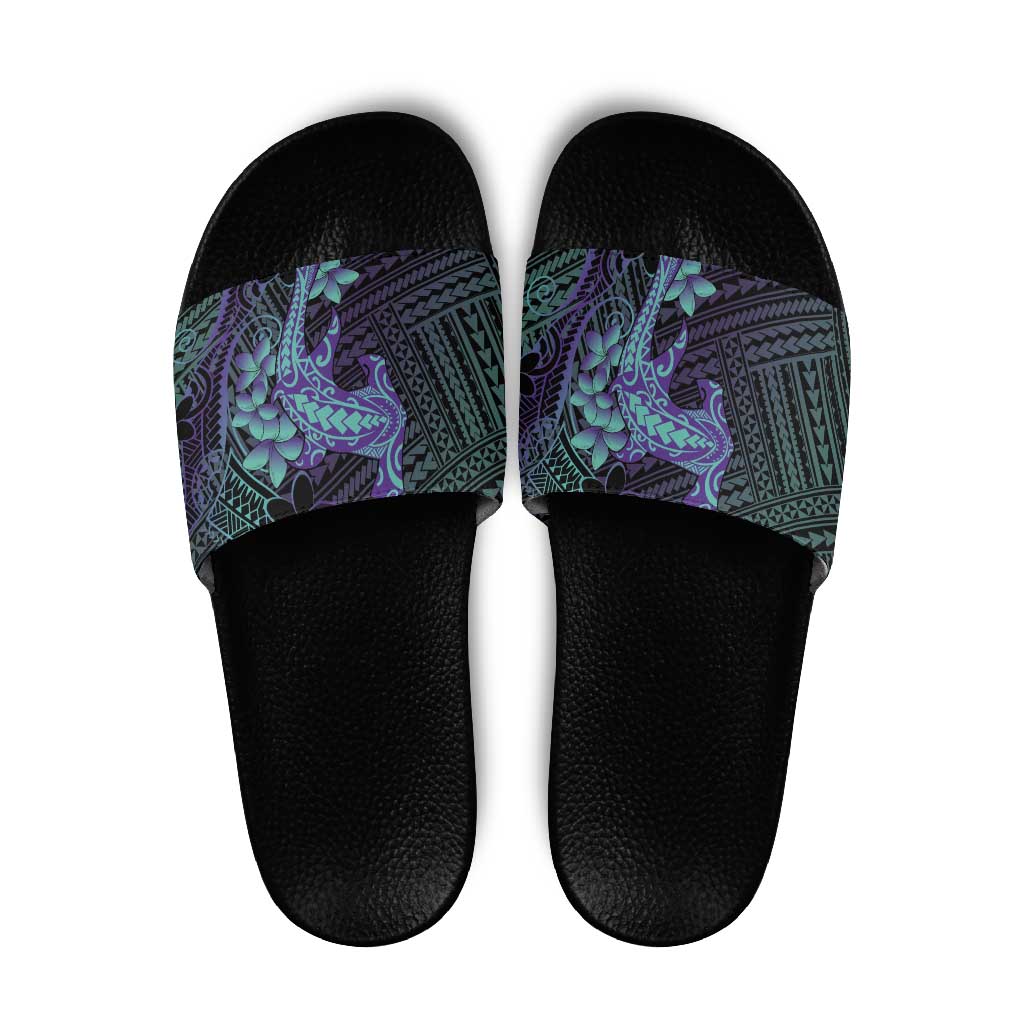 Purple Paradise Hawaii Slide Sandals Hammerhead Shark Tattoo Curve Polynesian - Polynesian Pride