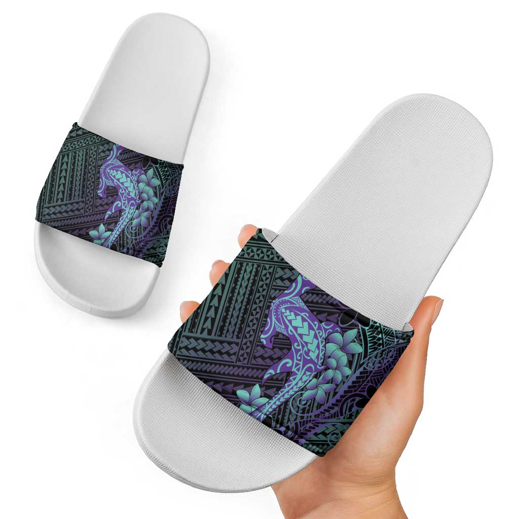 Purple Paradise Hawaii Slide Sandals Hammerhead Shark Tattoo Curve Polynesian - Polynesian Pride