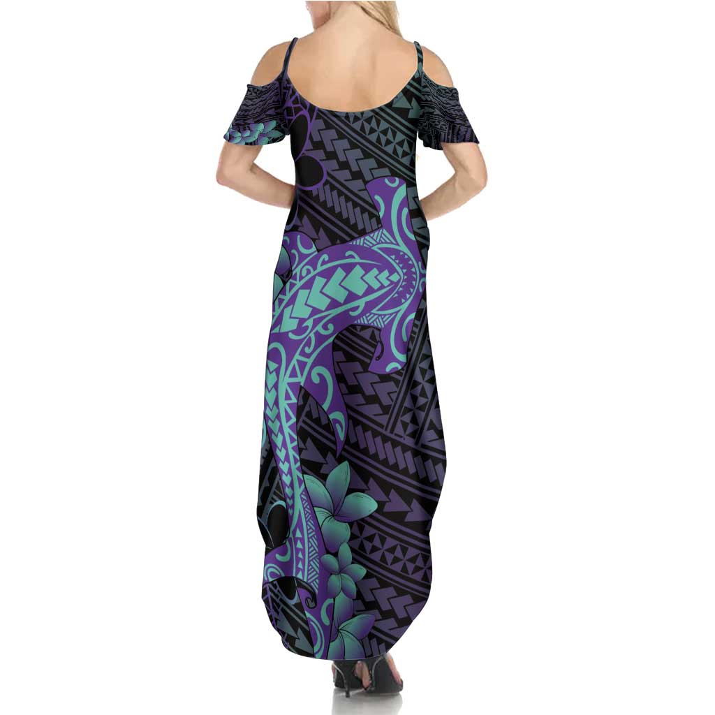 Purple Paradise Hawaii Summer Maxi Dress Hammerhead Shark Tattoo Curve Polynesian - Polynesian Pride