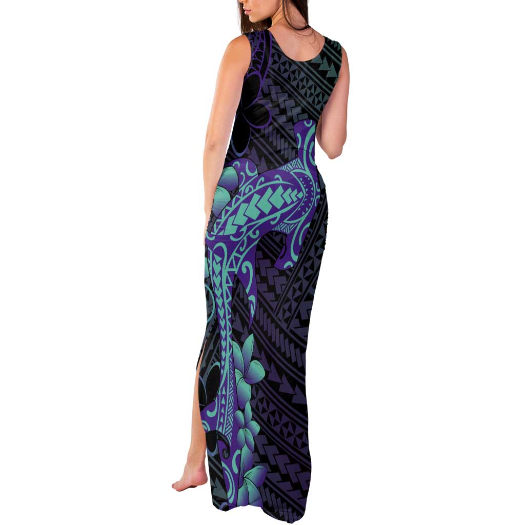 Purple Paradise Hawaii Tank Maxi Dress Hammerhead Shark Tattoo Curve Polynesian - Polynesian Pride