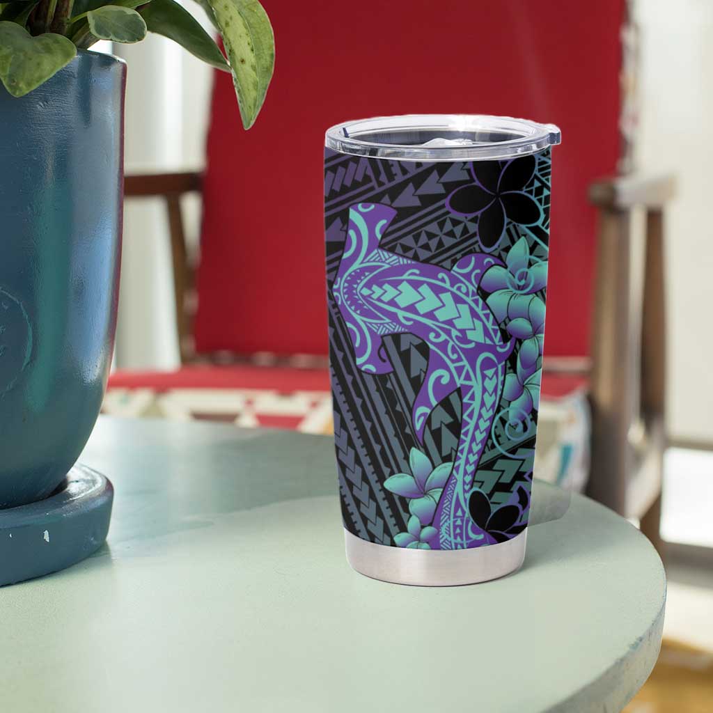 Purple Paradise Hawaii Tumbler Cup Hammerhead Shark Tattoo Curve Polynesian - Polynesian Pride
