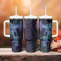 Purple Paradise Hawaii Tumbler With Handle Hammerhead Shark Tattoo Curve Polynesian - Polynesian Pride