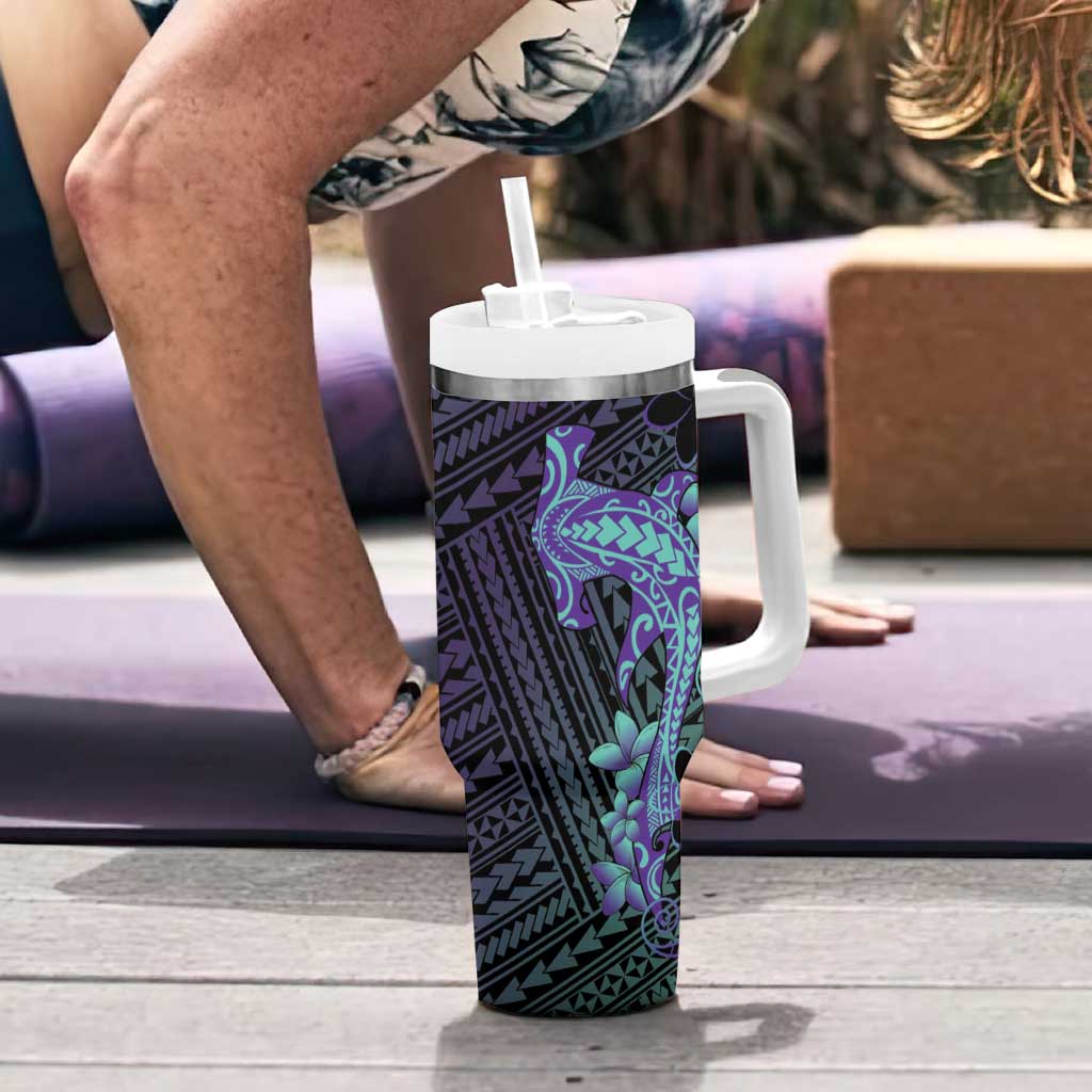 Purple Paradise Hawaii Tumbler With Handle Hammerhead Shark Tattoo Curve Polynesian - Polynesian Pride