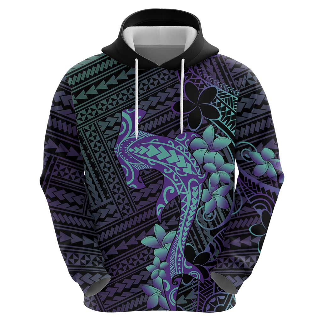 Purple Paradise Hawaii Zip Hoodie Hammerhead Shark Tattoo Curve Polynesian - Polynesian Pride