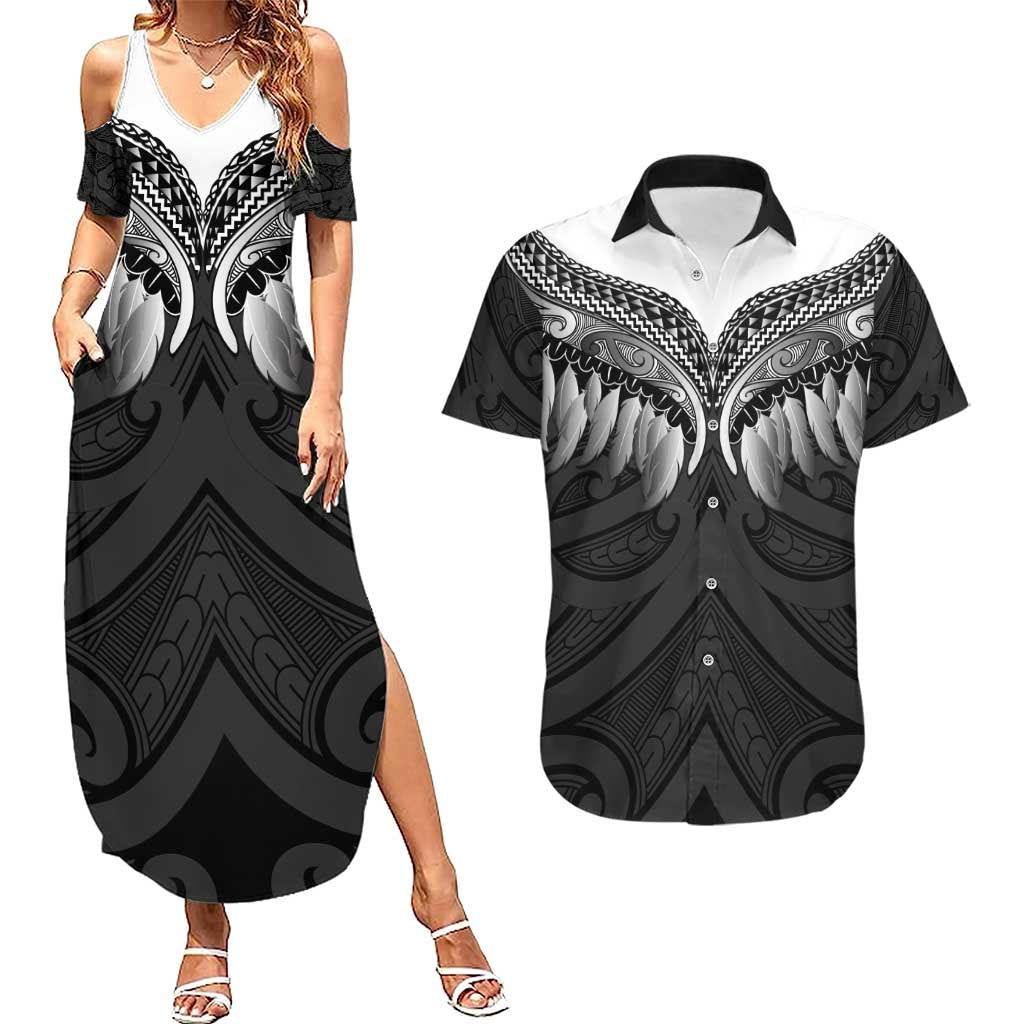 Poutama Korowai New Zealand Couples Matching Summer Maxi Dress and Hawaiian Shirt Aotearoa Maori Tattoo - Polynesian Pride