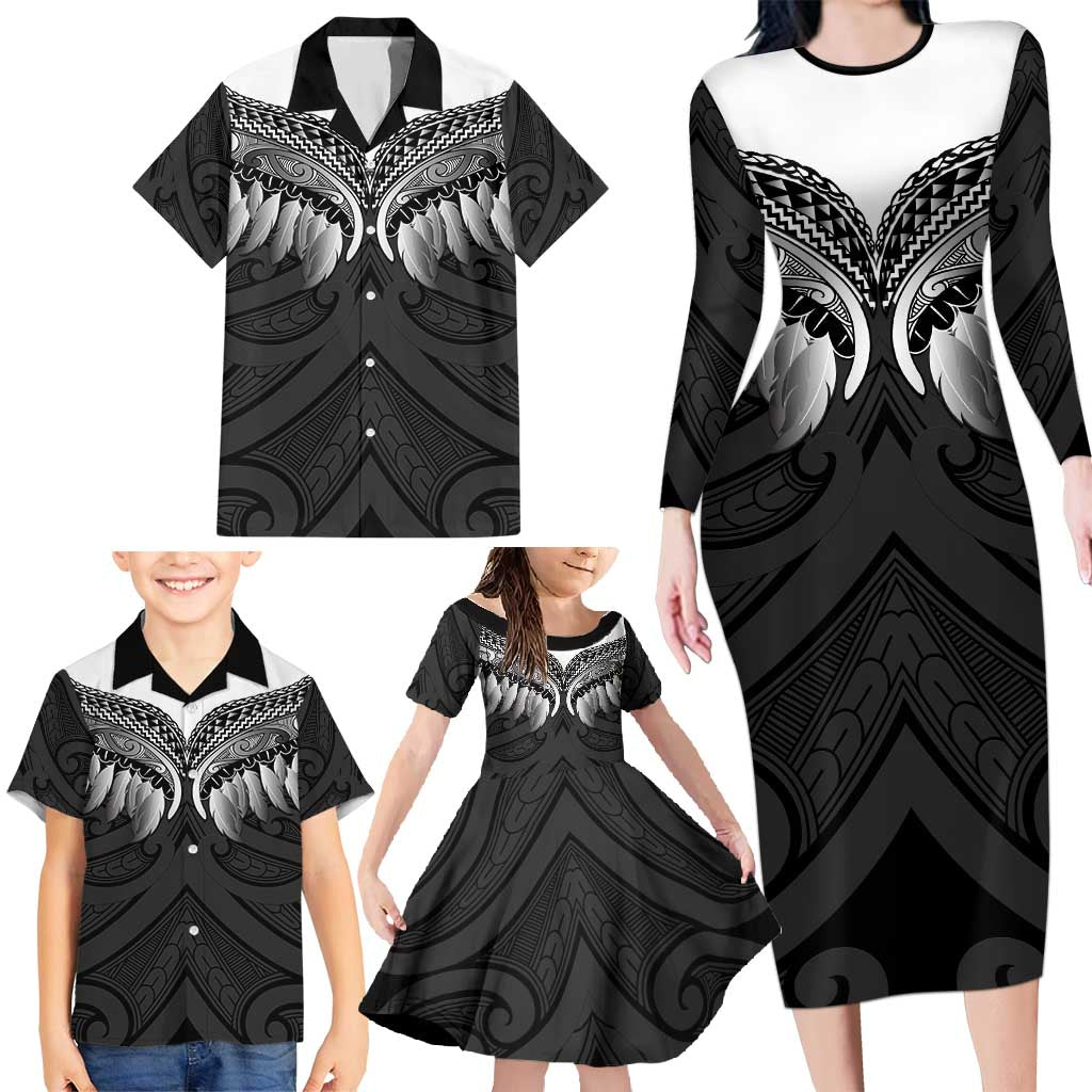 Poutama Korowai New Zealand Family Matching Long Sleeve Bodycon Dress and Hawaiian Shirt Aotearoa Maori Tattoo LT14 - Polynesian Pride