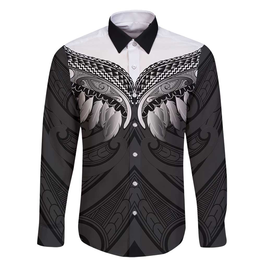 Poutama Korowai New Zealand Family Matching Long Sleeve Bodycon Dress and Hawaiian Shirt Aotearoa Maori Tattoo LT14 Dad's Shirt - Long Sleeve Black - Polynesian Pride
