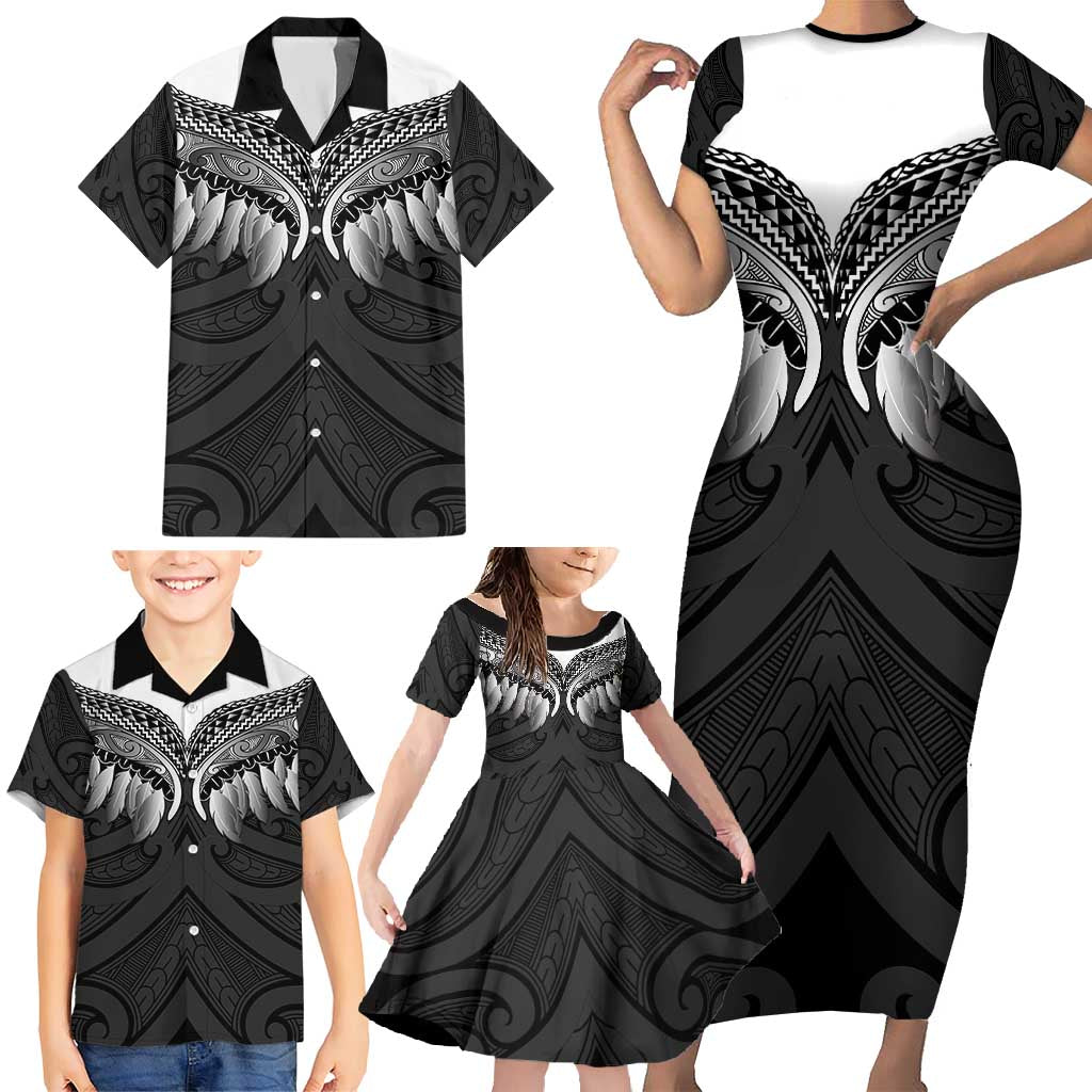 Poutama Korowai New Zealand Family Matching Short Sleeve Bodycon Dress and Hawaiian Shirt Aotearoa Maori Tattoo LT14 - Polynesian Pride