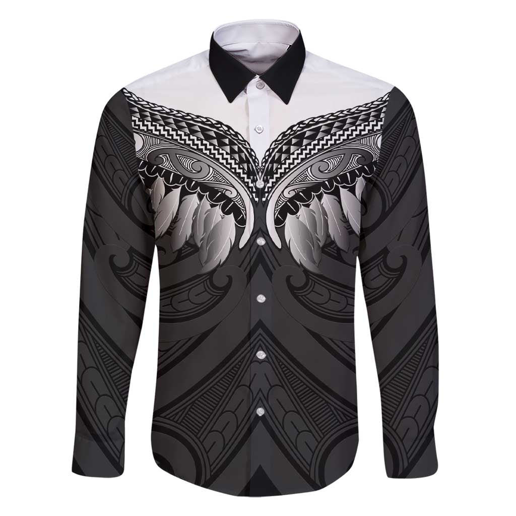 Poutama Korowai New Zealand Family Matching Short Sleeve Bodycon Dress and Hawaiian Shirt Aotearoa Maori Tattoo LT14 Dad's Shirt - Long Sleeve Black - Polynesian Pride