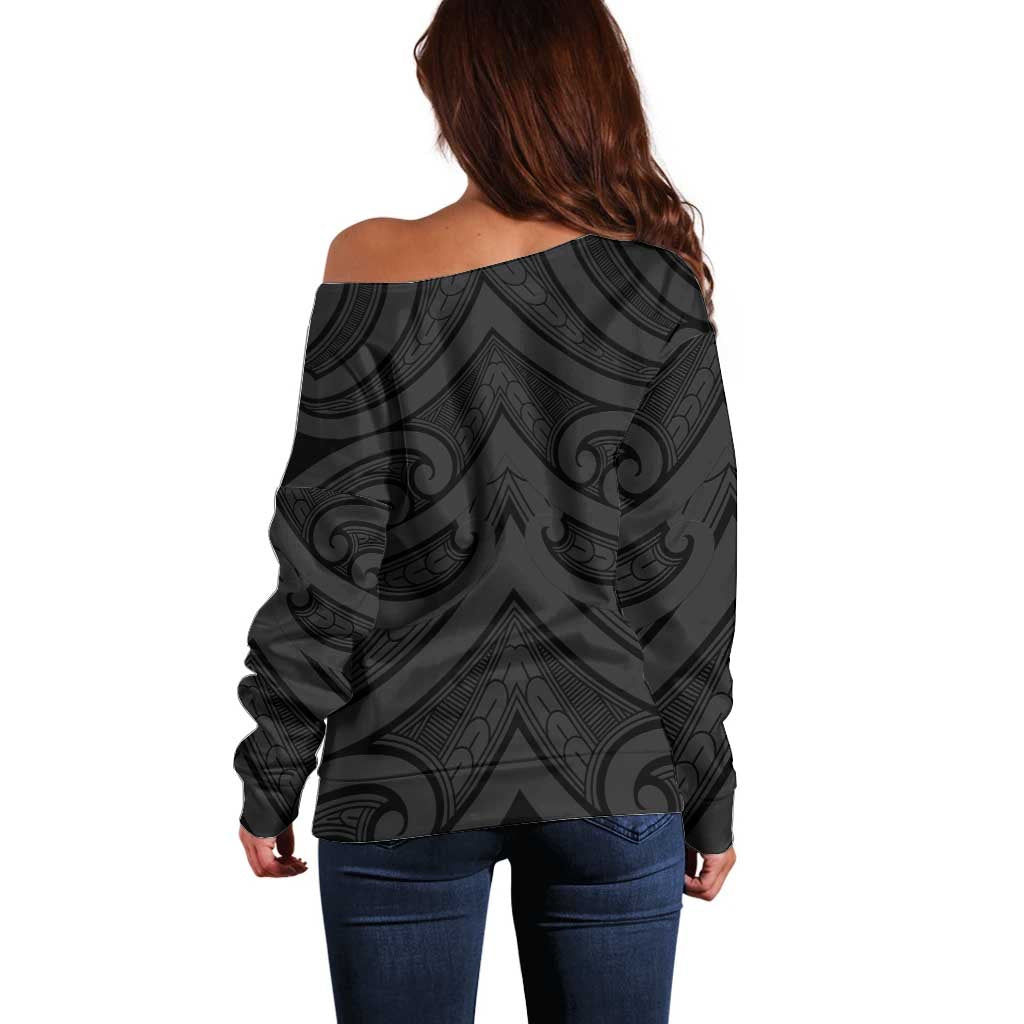 Poutama Korowai New Zealand Off Shoulder Sweater Aotearoa Maori Tattoo - Polynesian Pride