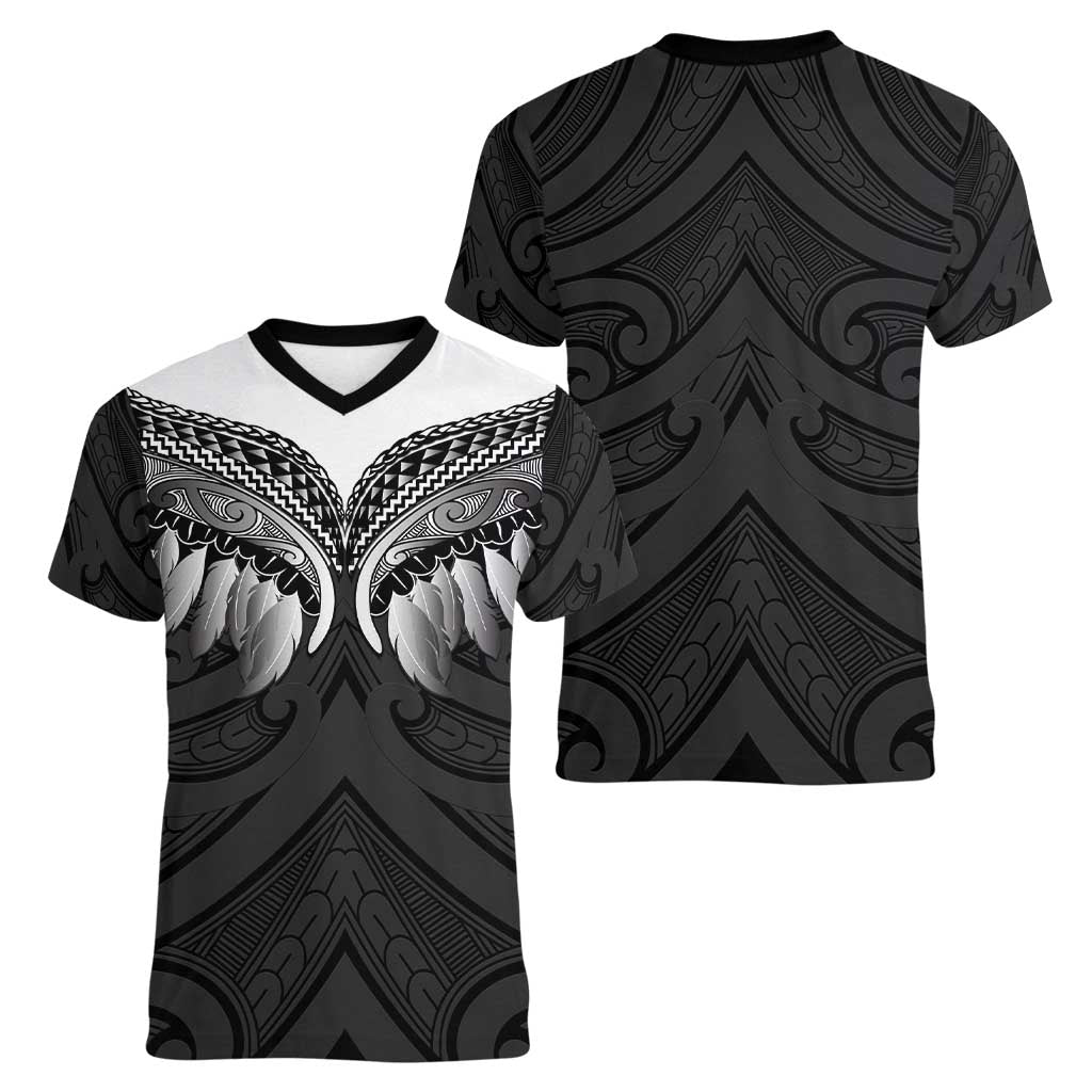 Poutama Korowai New Zealand Women V-Neck T-Shirt Aotearoa Maori Tattoo - Polynesian Pride