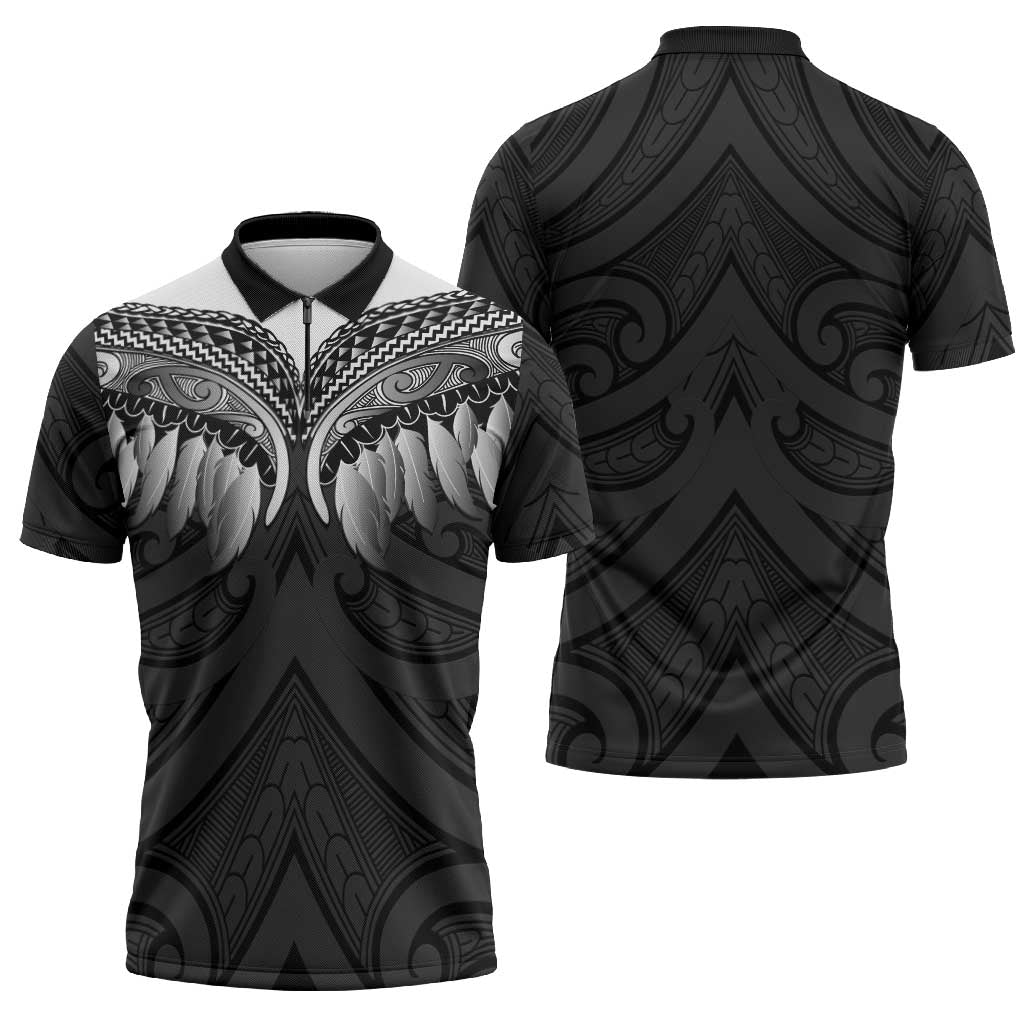 Poutama Korowai New Zealand Zipper Polo Shirt Aotearoa Maori Tattoo - Polynesian Pride
