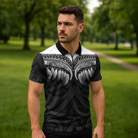 Poutama Korowai New Zealand Zipper Polo Shirt Aotearoa Maori Tattoo - Polynesian Pride