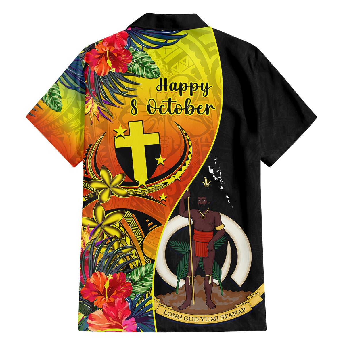 vanuatu-tafea-day-family-matching-long-sleeve-bodycon-dress-and-hawaiian-shirt-coat-of-arms-mix-tropical-flowers