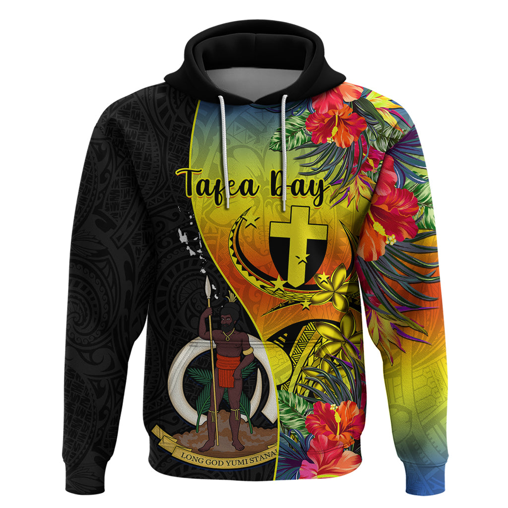 Vanuatu Tafea Day Hoodie Coat Of Arms Mix Tropical Flowers LT14 Black - Polynesian Pride