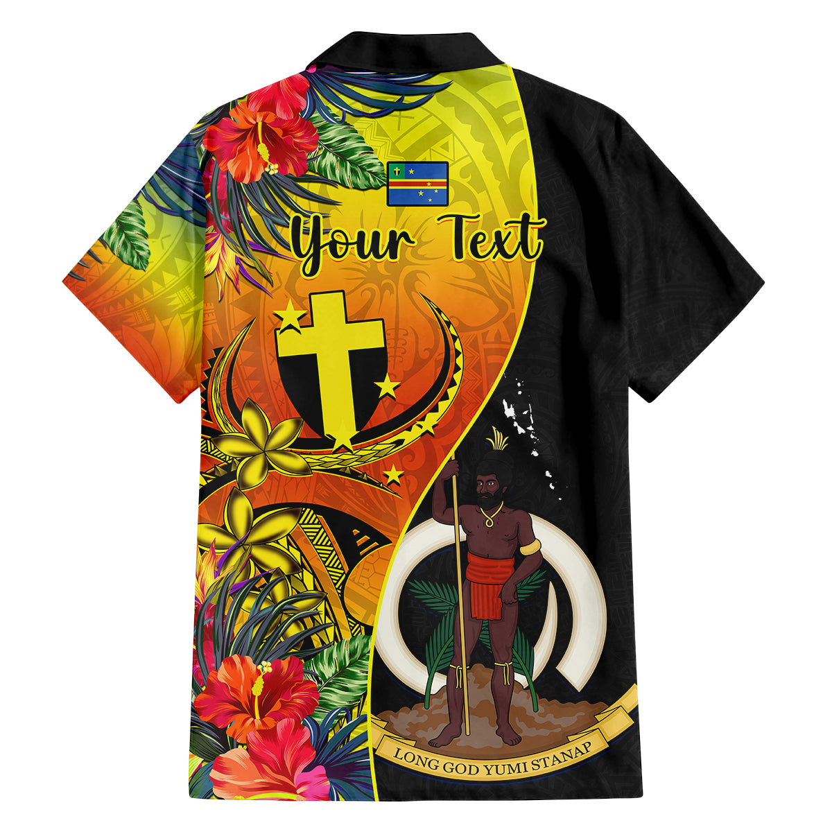 personalised-vanuatu-tafea-day-family-matching-off-shoulder-short-dress-and-hawaiian-shirt-coat-of-arms-mix-tropical-flowers