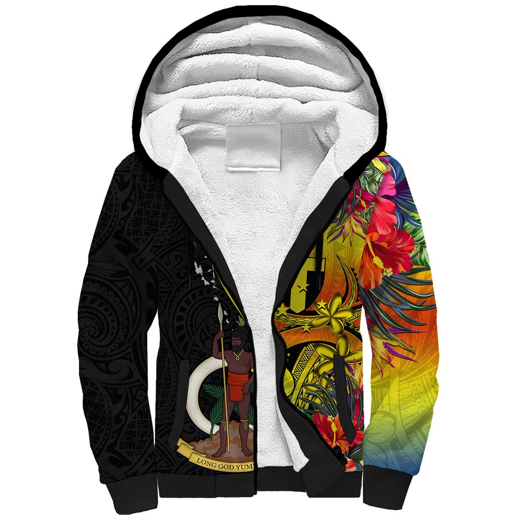 personalised-vanuatu-tafea-day-sherpa-hoodie-coat-of-arms-mix-tropical-flowers